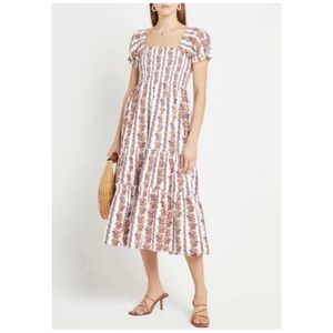 O.P.T. Anthropologie Women’s Size S Floral Daphne Square Neck Smocked Midi Dress